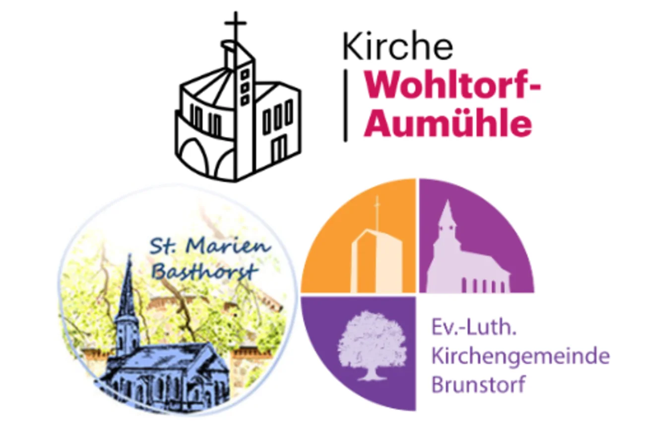 Logos der Kirchengemeinden Basthorst, Brunstorf und Wohltor-Aumühle